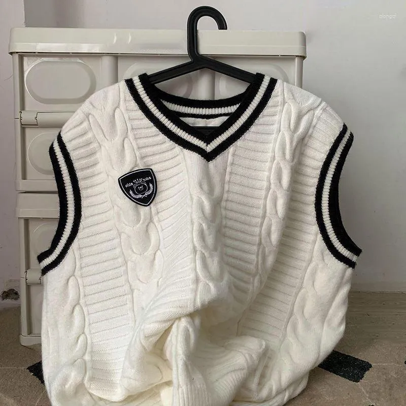Herrenpullover Übergroße Vintage Frauen Männer Jugend Pullover Pullover Weste Paar Lose Ärmellos Gestreift Japanischer Stil_voghion.com