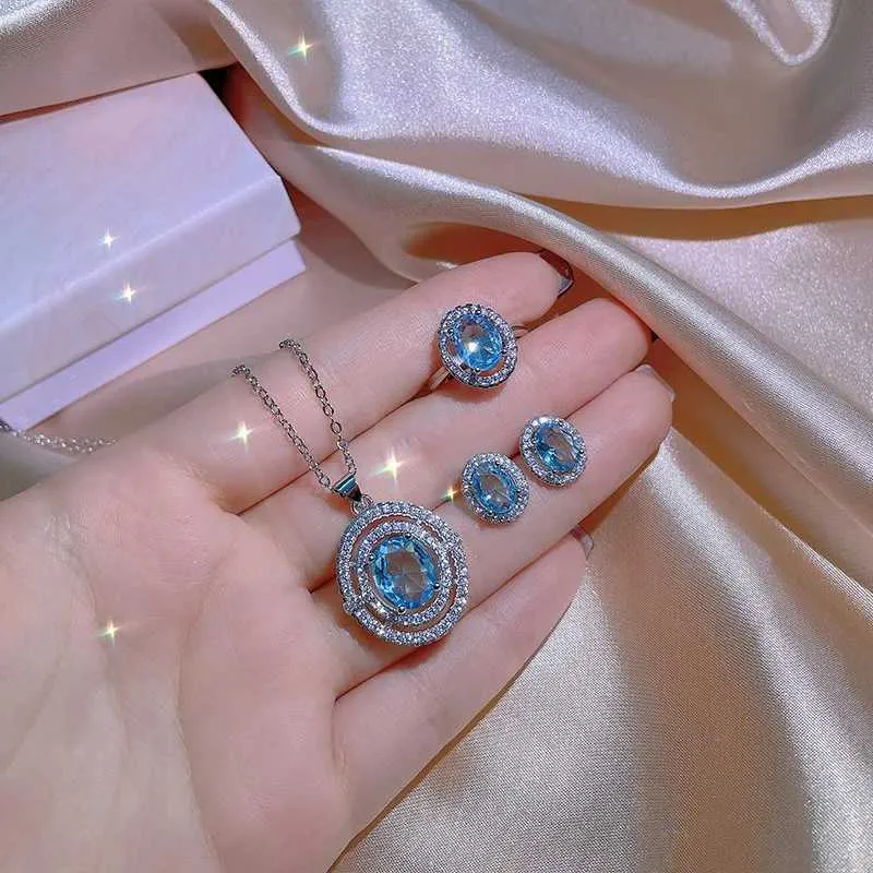 Hochzeitsschmuck-Sets 3-teilig Sterling Silber Herzschliff Zirkon Verlobungsring Ohrringe Anhänger Damen Party Geburtstagsgeschenk_voghion.com