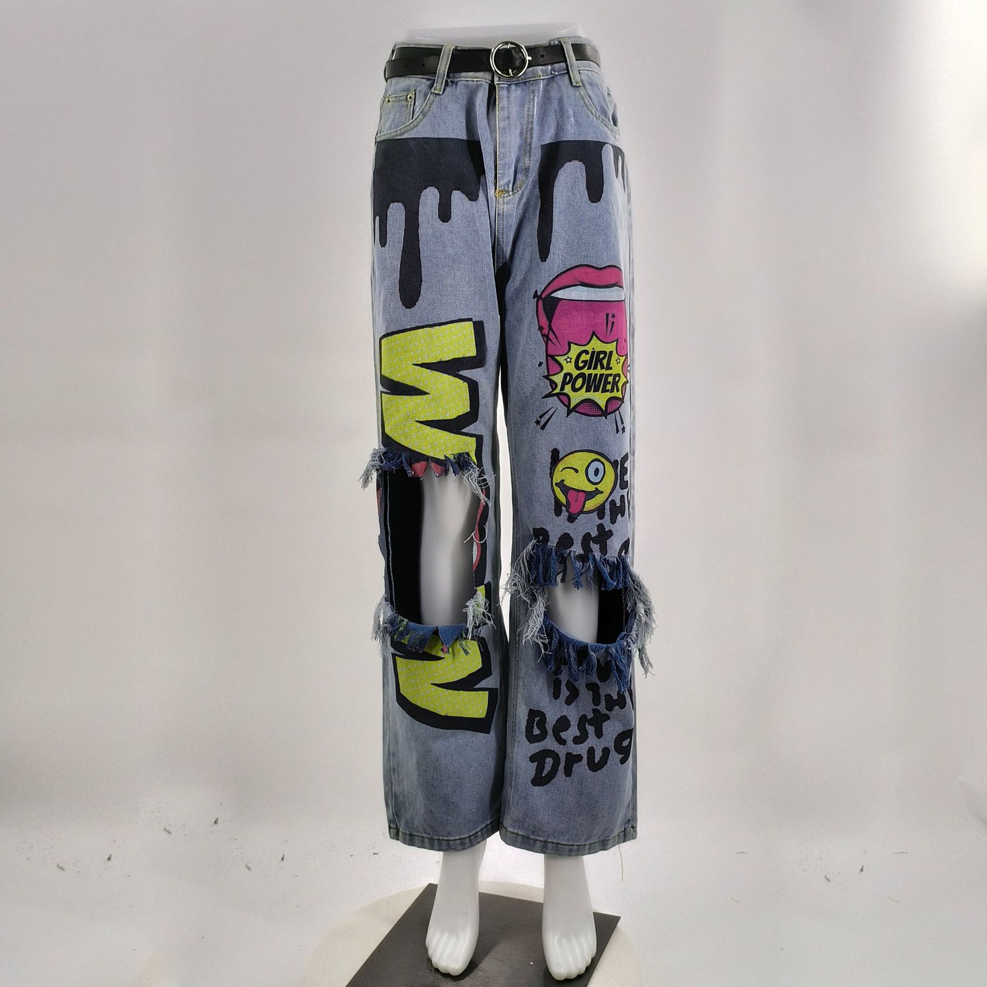 Modieuze dames jeans met zakken en modieuze gaten_voghion.com