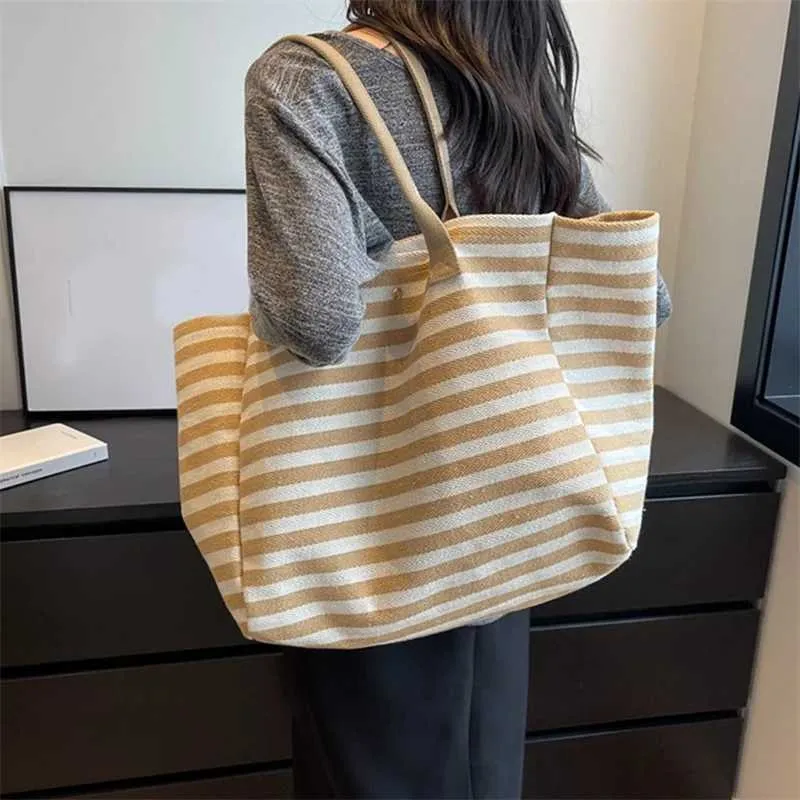 Sacs à main en toile à rayures simples et tendance pour filles, sacs à provisions de haute qualité Y241109_voghion.com