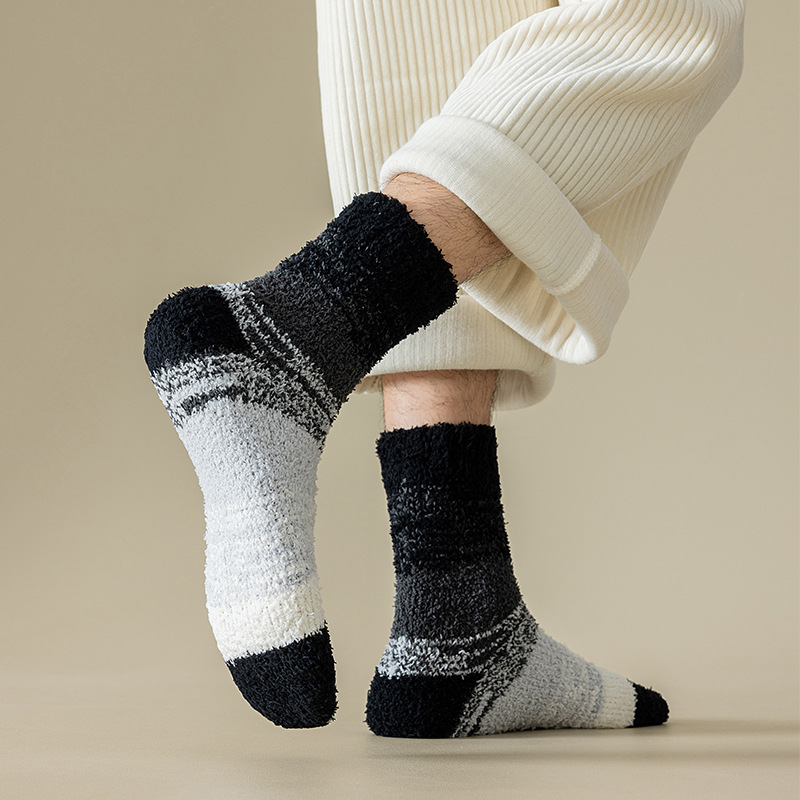 Nieuwe herfst- en wintersokken voor heren, koraalfleece, home, herensokken met middelhoge sokken, dikke sokken met kleurverloop, herensokken, vloersokken_voghion.com