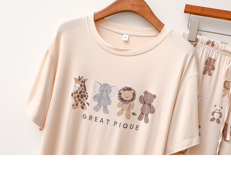 Vêtements pour femmes Printemps et été Modal Pyjamas Femmes Dessin animé Animal Manches Courtes Pantalon Mince Lâche Doux Confortable Ensemble de vêtements pour la Maison_voghion.com