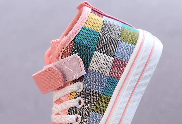 Children's Casual Shoes High Top Toddlers Kids Canvas Sneakers for Boys Girls Fashion Classic Checkered Soft Rubber Sole_voghion.com