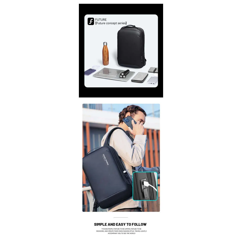 MARK RYDEN Slimmad bärbar dator för män, minimalistisk ryggsäck, YKK-dragkedja, reptålig med USB-kabel_voghion.com