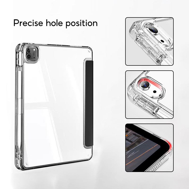 Carcasă transparentă pentru iPad Air 6 M2 5 4 10.9 inch Pro 11 M4 2024 10.9 Gen 9.7 10.2 6.5 Mini 6, husă pentru tabletă cu suport pentru creion_voghion.com