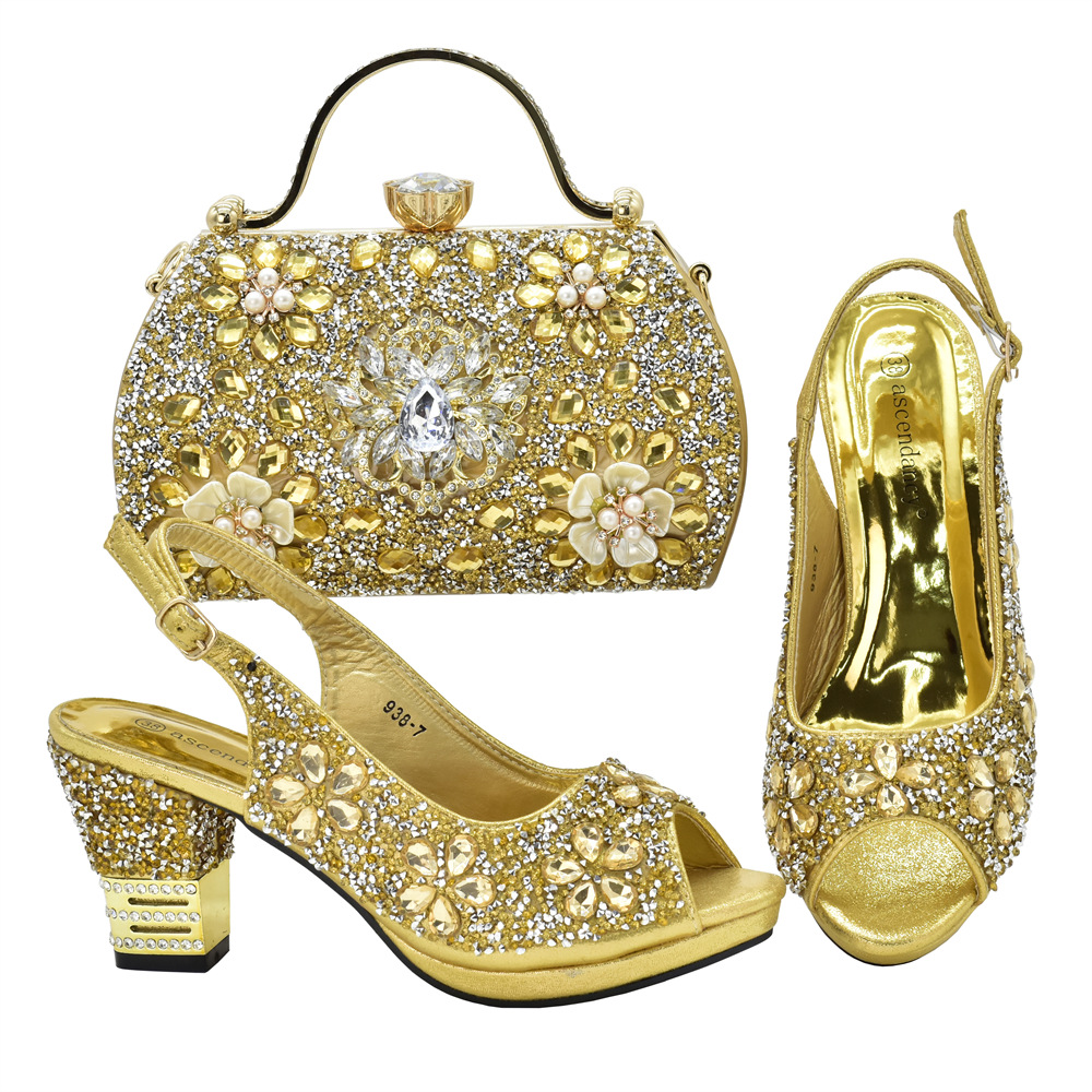 Chaussures pour femmes Nouvelles sandales à talons hauts avec strass, chaussures et sacs, mariages, dîners, fêtes, tenues de soirée