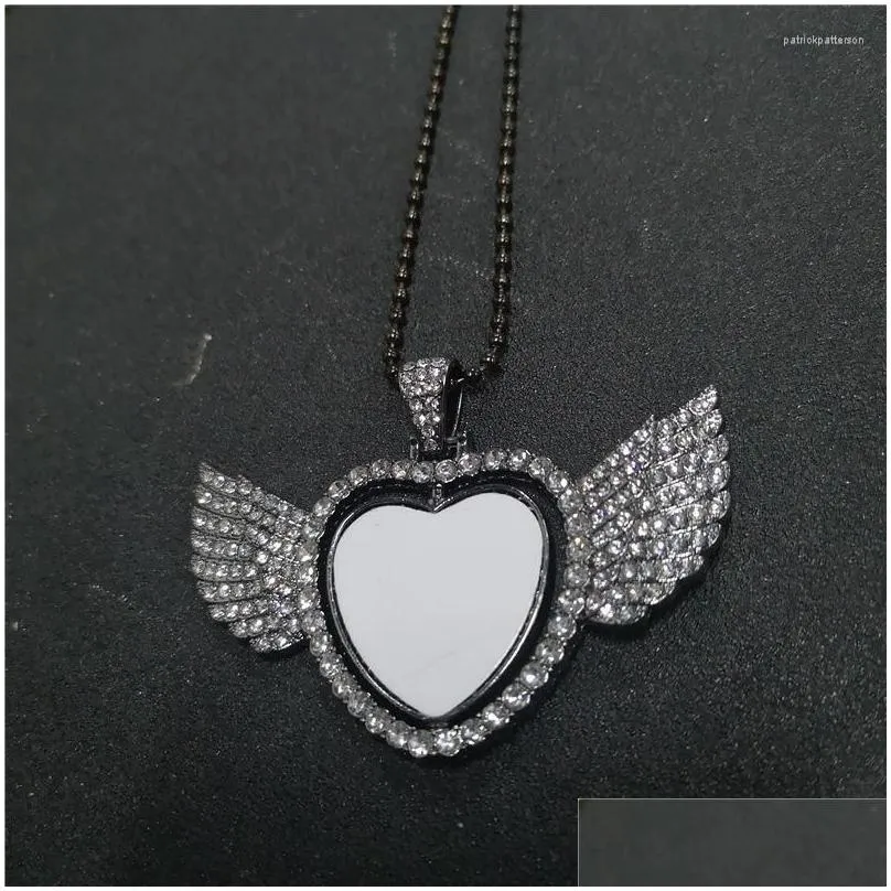 Sublimation Blank Heart Wing Pendant Necklace For Custom Jewelry_voghion.com