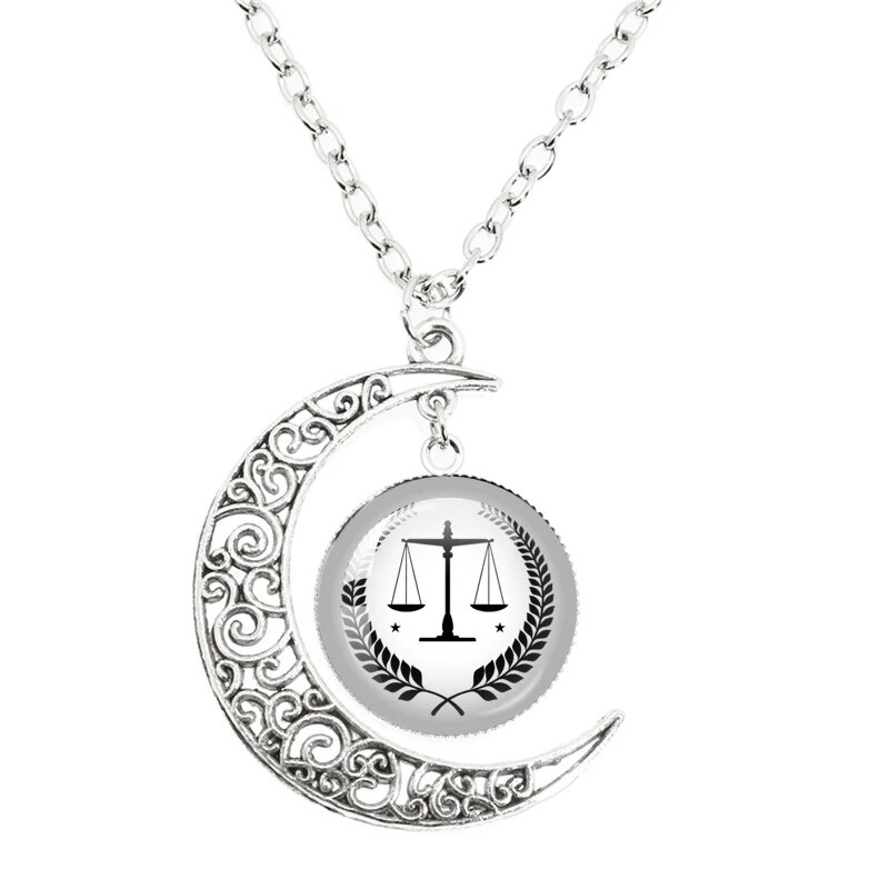 Colar com pingente de vidro em formato de lua, colar com cúpula de Libra da Justiça, para estudantes de Direito, presente de joia para graduados em Direito_voghion.com