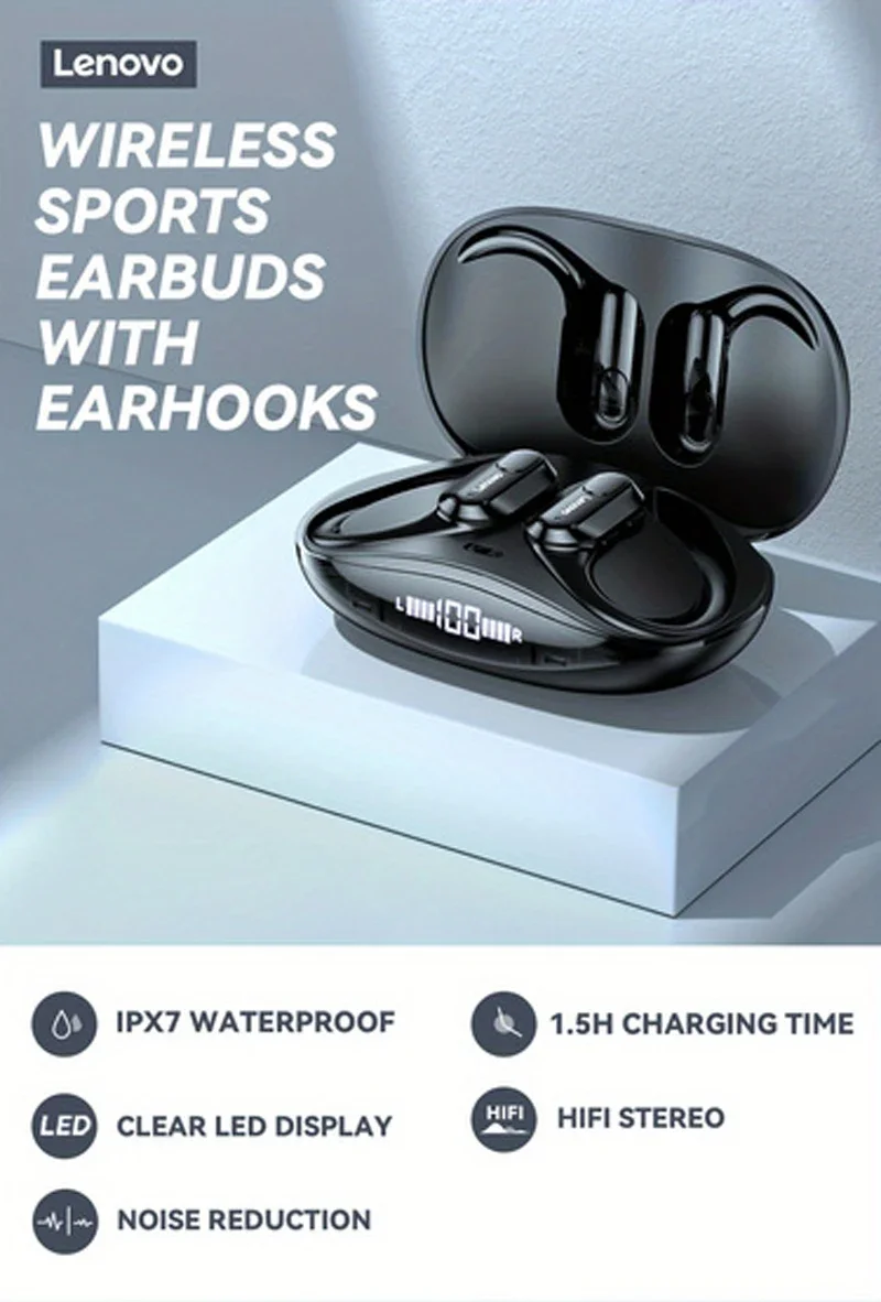 Lenovo Xt80 True Wireless Bluetooth Earphones With Mic And Earhooks_voghion.com