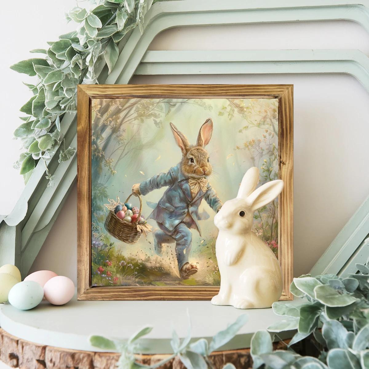 Rustic Rabbit & Eggs Wooden Sign - 8x8" Farmhouse Wall Decor. Charming Easter Accent For Bedroom, Kitchen Or Bathroom_voghion.com