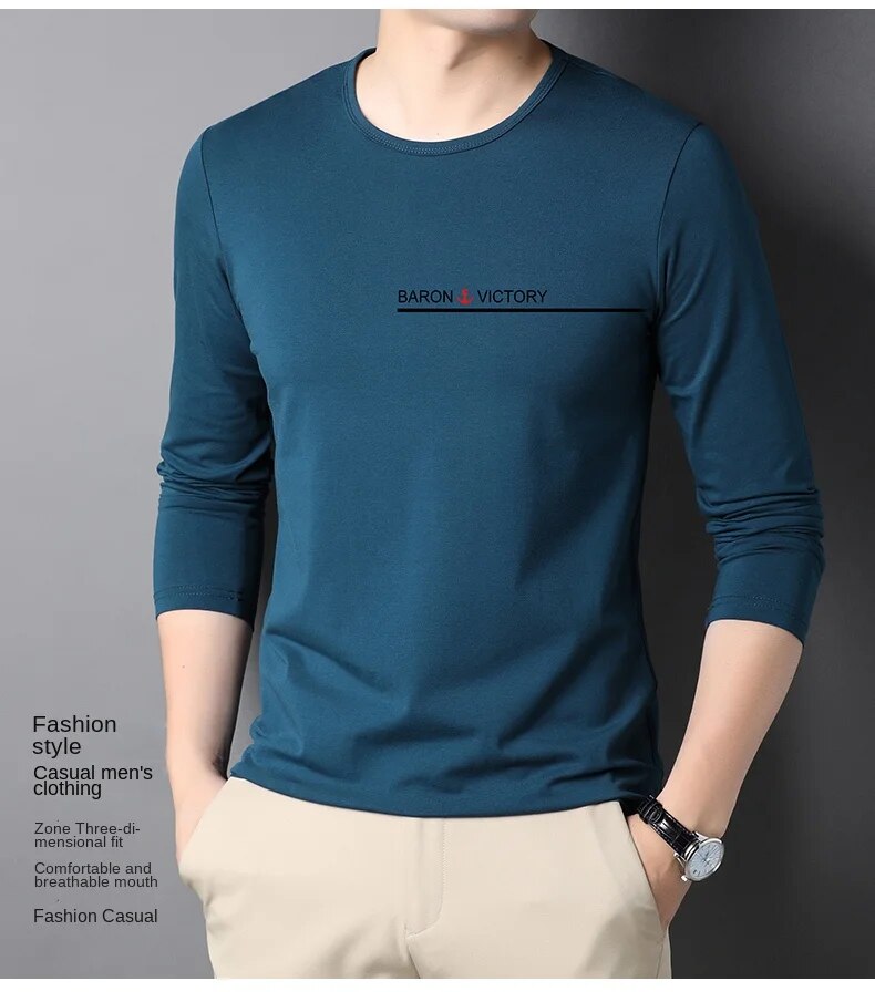 Topkwaliteit 95% katoen Designer Nieuw modemerk T-shirt Heren T-shirt Effen Trendy Lange mouwen Tops Casual Heren_voghion.com