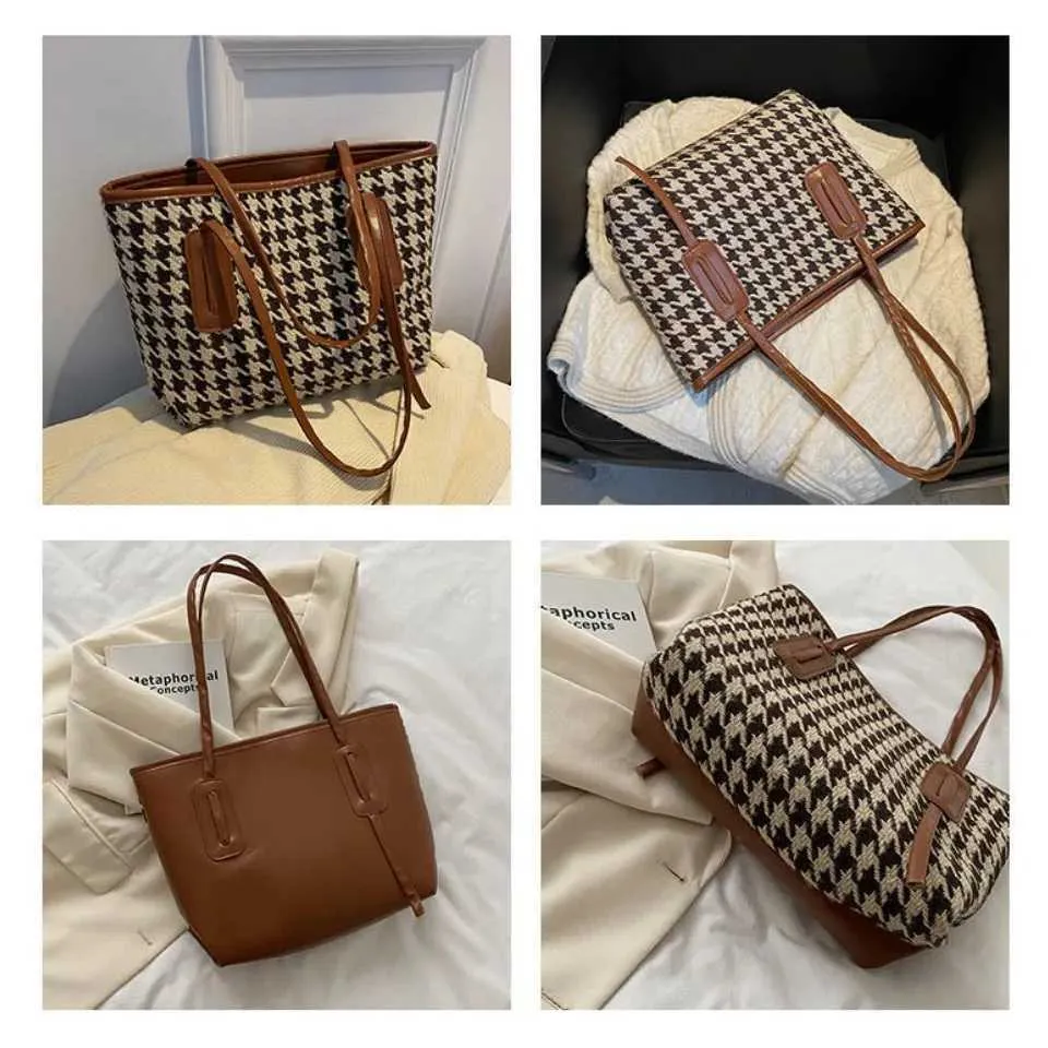 Womens Shoulder Bag And Tote Bag Large Capacity Grid Pattern Bag_voghion.com