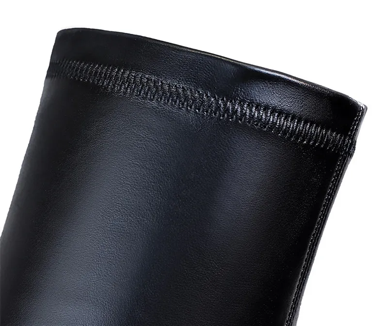 Brand Women Leather Thigh Thick High heels Stretch Skinny Over the knee boots Autumn Winter Warm Female Boots Shoes_voghion.com