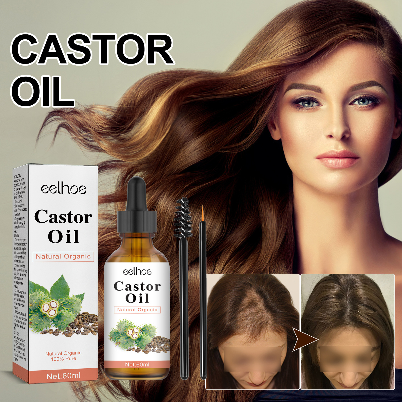 EELHOE castor essential oil  moisturizing pairing dry rough stngthening firming hair, pventing loss and hair_voghion.com
