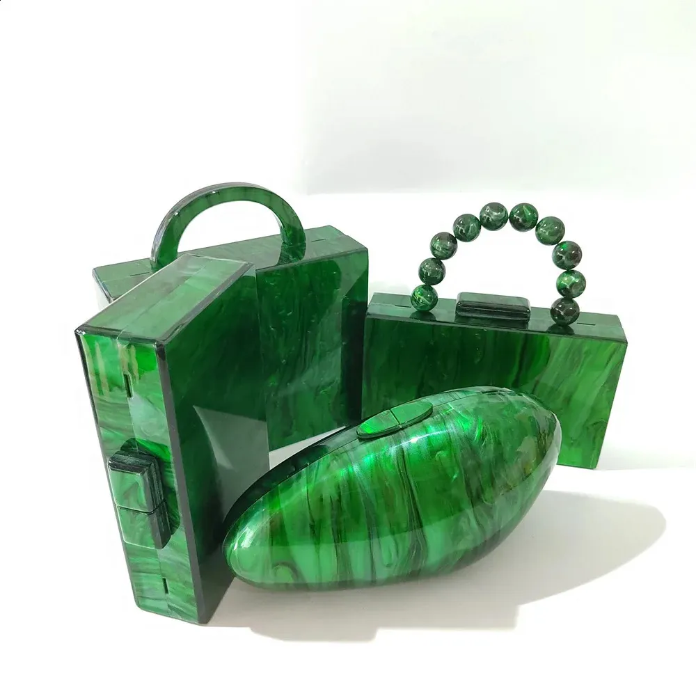 Pochettes en acrylique vert marbré et perle faites à la main pour femme, sac de soirée, de plage, d'été, de voyage, de fête_voghion.com