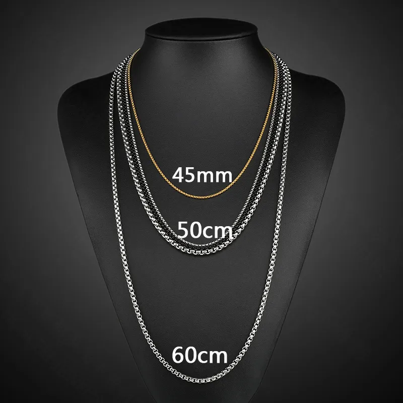 Stainless Steel Round Box Chain Necklace Gold Plated Unisex_voghion.com