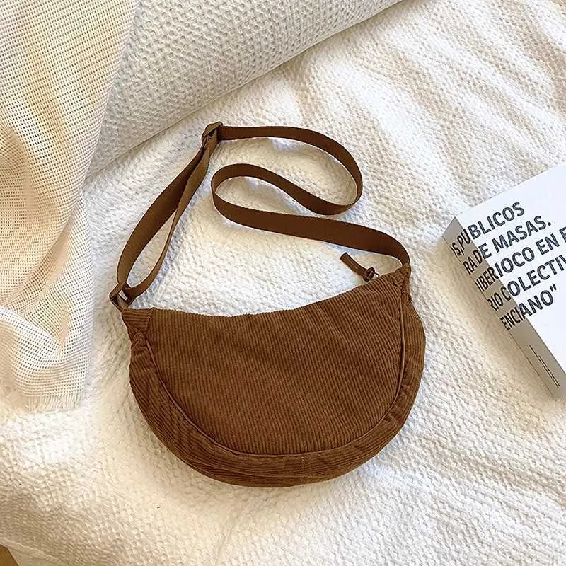 Borsa a tracolla Hobos da donna in velluto a coste tinta unita, retrò, casual, da donna, da viaggio quotidiano, da donna, messenger_voghion.com