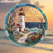 Atrapasol con forma de faro costero: arte acrílico vibrante de 20 cm. Decoración con encanto náutico para hogares junto al mar o un obsequio marítimo considerado._voghion.com
