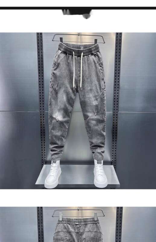 New Korean Style Men's Jeans, Cropped Shorts, Skinny Trendy Brand, Rugged And Handsome, Ripped Hole Ankle P, Harem_mkmklike.com