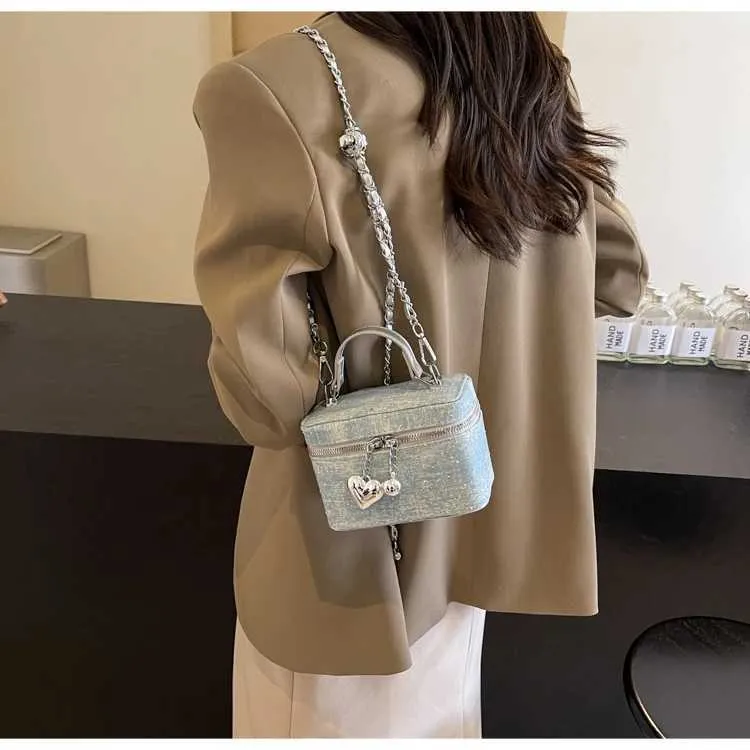 Vintage Denim Crossbody Bag Women Casual Fashion Flap Beads Box Short Handle Bags Female Versatile Commute Chain_voghion.com