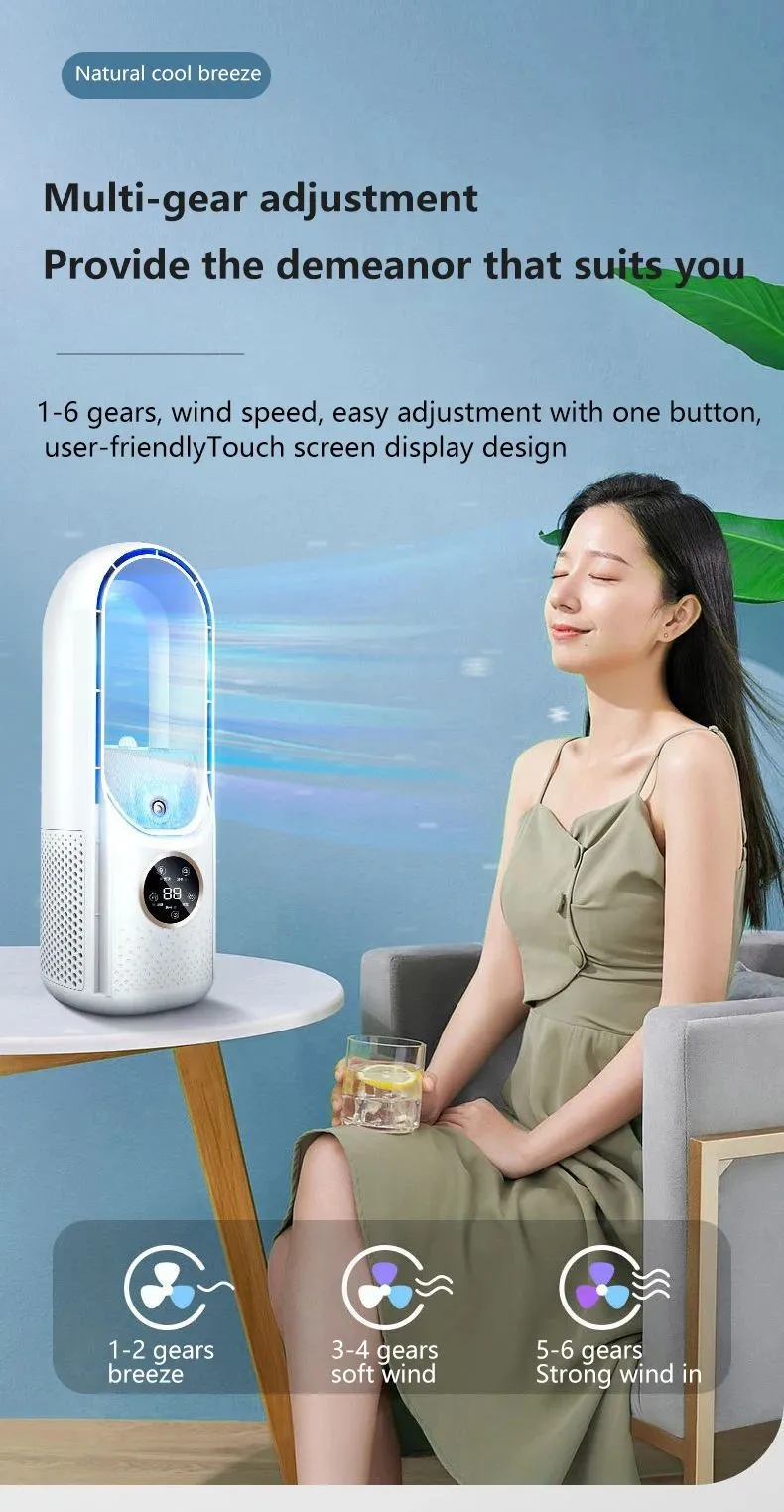 Portable USB Cooler Leafless Electric 6 Speed Silent Timer Air Conditioner Cooling Humidifier Conditioning Fan_voghion.com