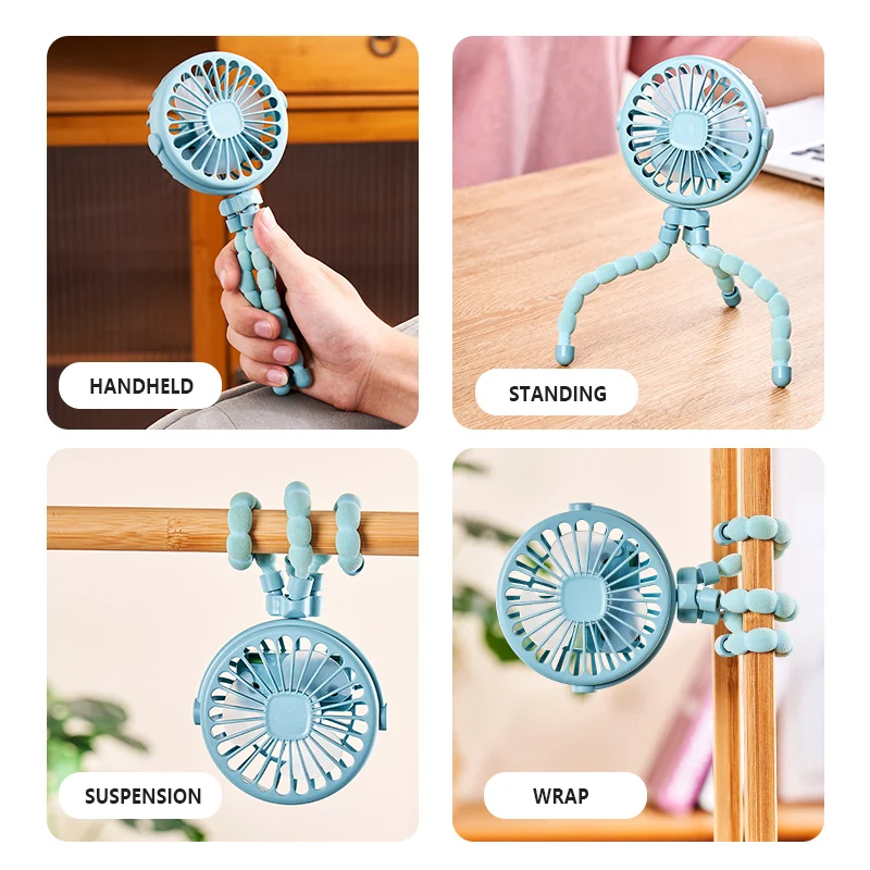 Portable Octopus Fan With Night Light And Rechargeable Battery_voghion.com