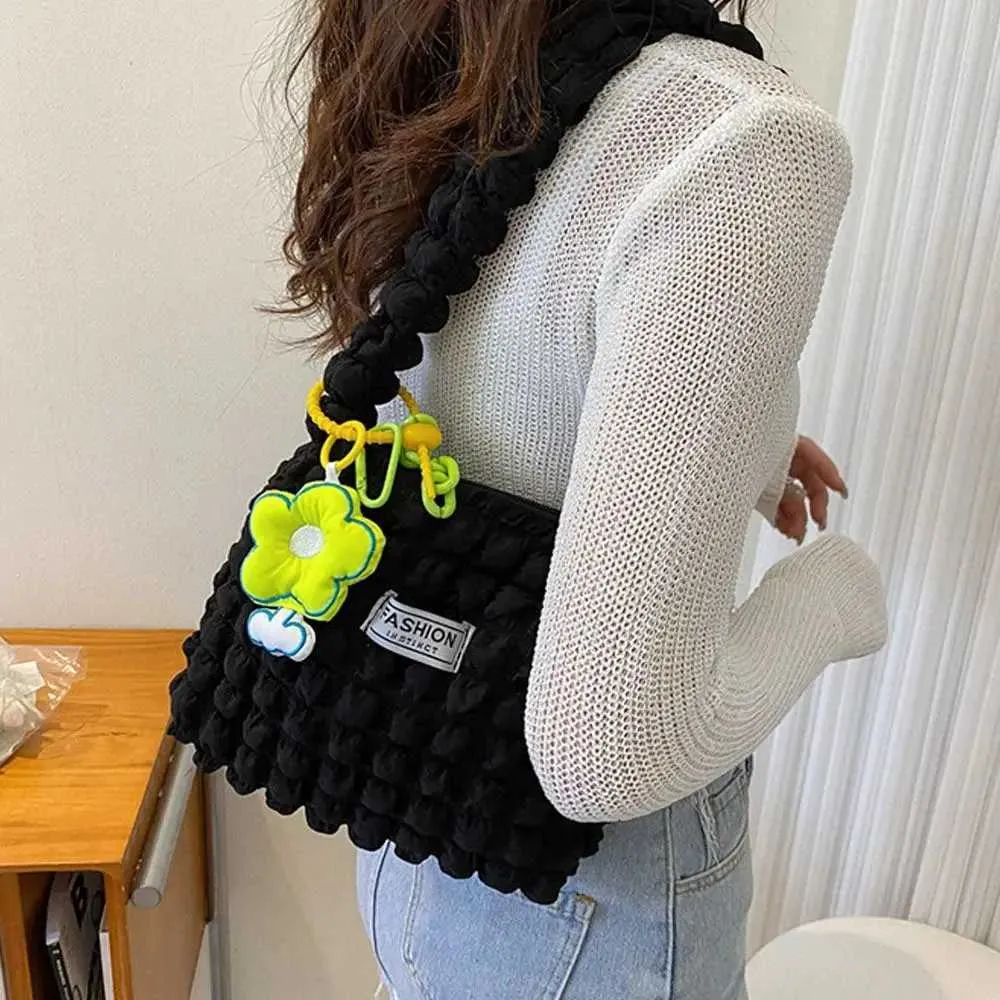 Borsa a tracolla trapuntata a tinta unita con bolle plissettate a forma di nuvola, per donne e ragazze, elegante, moda, casual, shopping_voghion.com