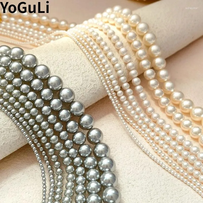 Collier de perles simulées en verre pour femme et fille, bijoux modernes, élégant, tempérament, perles de couleur grise et blanche brillantes_voghion.com
