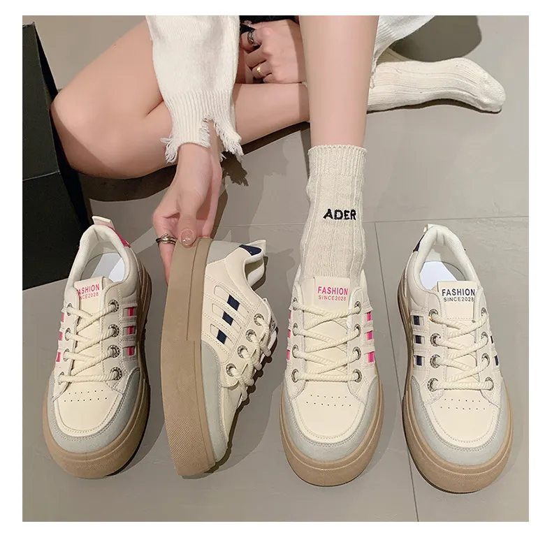 Round Toe Retro Thick Soled Board For Women Spring Autumn New Style Fashionable Flat Bottomed Casual Small White Shoes_voghion.com