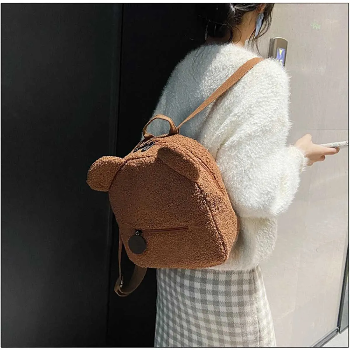 Plüsch Damentasche Herbst und Winter neue koreanische Version süßer kleiner Bär Ohr Rucksack Mädchen Eltern-Kind-Tasche-LJXC241217_voghion.com
