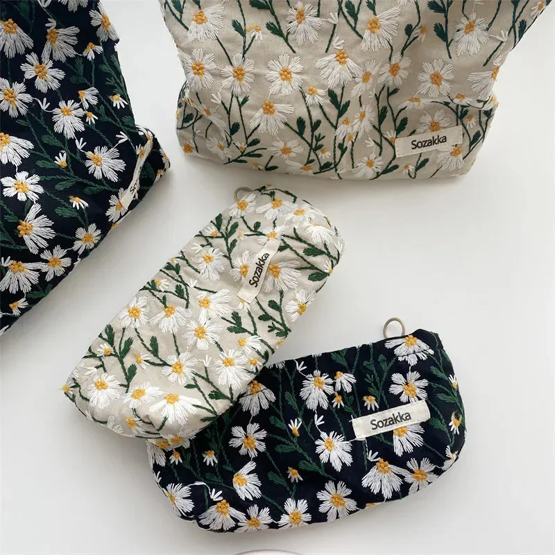 Trousse de toilette en toile imprimée rétro tendance, grande capacité, pour femmes, trousse de voyage pour cosmétiques, sacs de rangement pour maquillage 240815_voghion.com