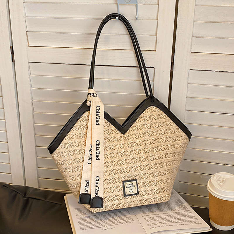 Große Tragetasche für Damen – 2025 – Neuer trendiger Retro-Stil, vielseitige Schultertasche aus Stroh, gewebt, ideal für Pendler_voghion.com