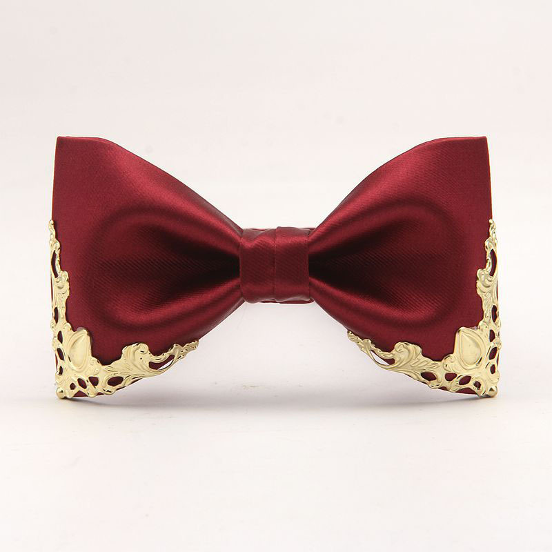 Unisex Fashion men wedding wedding groom metal edge bow tie Ethnic palace style master banquet bow tie
