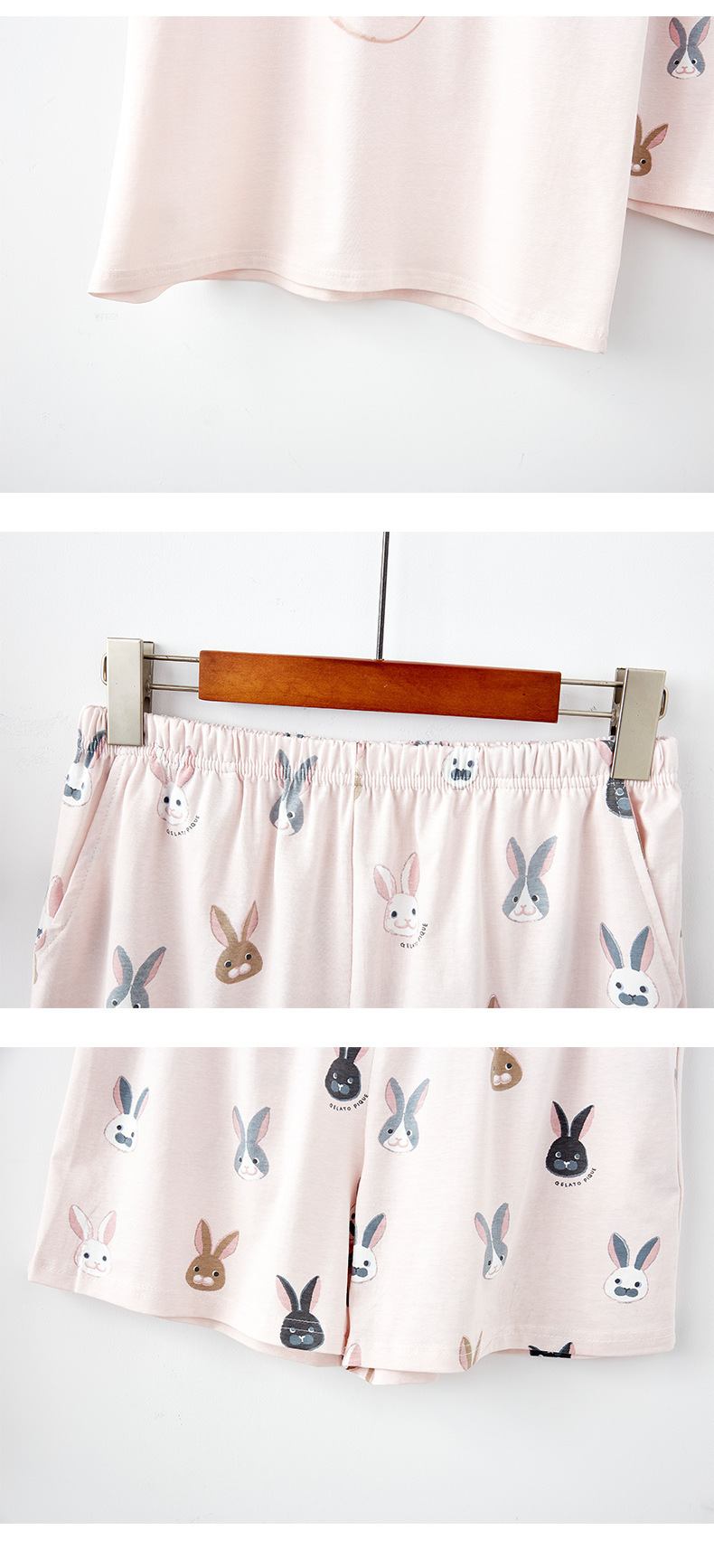Nachtwäsche für Damen Kurzarm-Shorts Damen-Pyjama mit Rundhalsausschnitt, süße, weiche, lockere und bequeme Heimkleidung_voghion.com