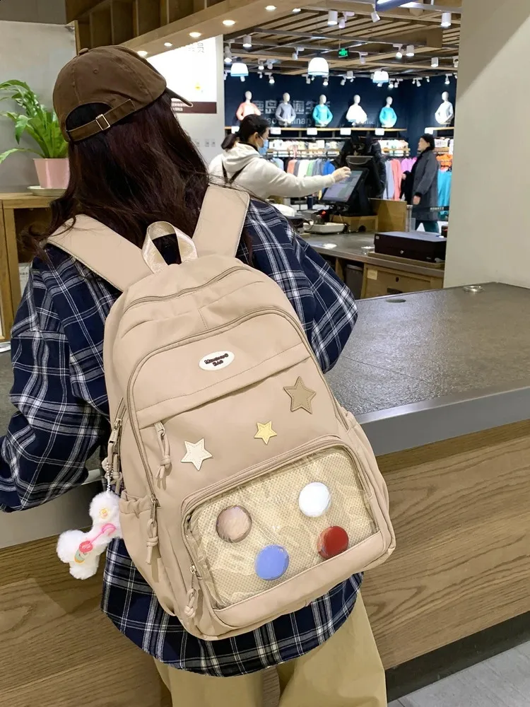 Süße Y2k ästhetische Mode Kawaii Rucksack koreanische Frauen Jk transparente Rucksäcke Vintage Studenten Stern Schulranzen_voghion.com