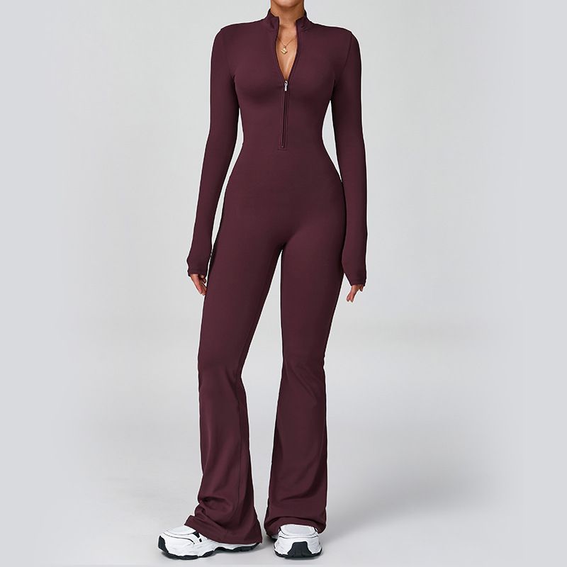 Cross-Border Quick-Dry Sweat-Wicking Long-Sleeve Yoga Jumpsuit For Women Fitness Sports One-Piece Flared Pants