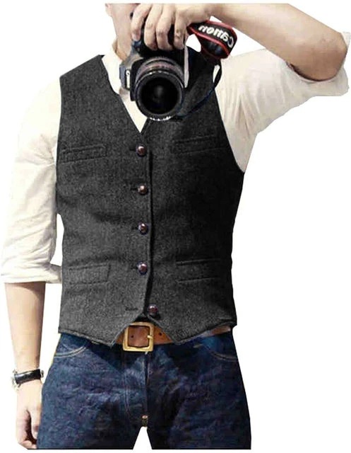 Men's clothing slim herringbone vest casual business professional formal wear_voghion.com