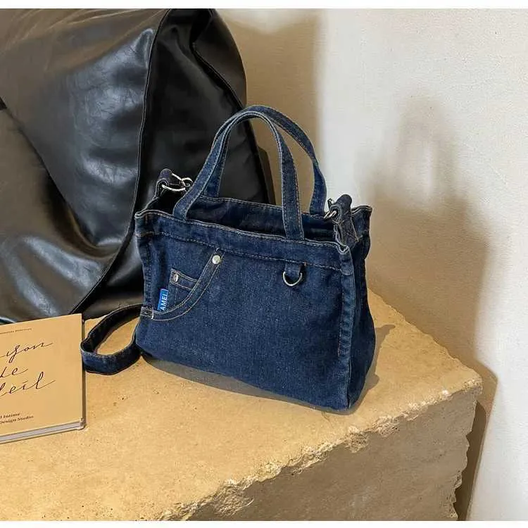 Borsa a tracolla in denim da donna grande borsa a spalla moda_voghion.com