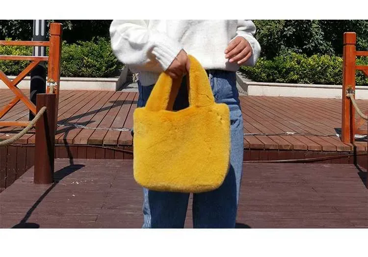 Fi Winter Bucket Artificial Fur Small Casual Shoulder Bag Design Womens Club Wallet Handbag Y241025_voghion.com