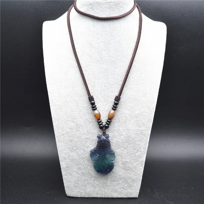 Anhänger Halsketten Schöne hochwertige natürliche bunte Stein Goldfischform Halskette Modeschmuck Frau Mann Party_voghion.com