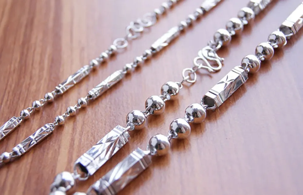 Sterling Silver Chain Necklace For Men Geometric Vintage Style_voghion.com