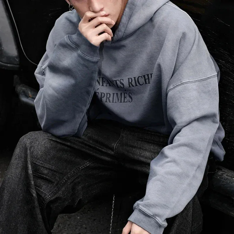 Felpe con cappuccio da uomo, 24FW, qualità Strtwear, vintage, lavato, nero, danneggiato, Enfants Riches Deprimes, felpa con cappuccio da uomo e da donna, 1 etichetta_voghion.com