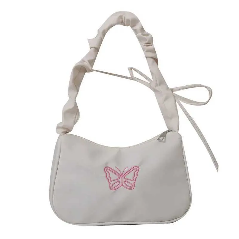 Tikand Bowknot Shoder Bag Y2k stiilis volangidega käepide Nyl Bow meigipulga kott käekott Y241026_voghion.com