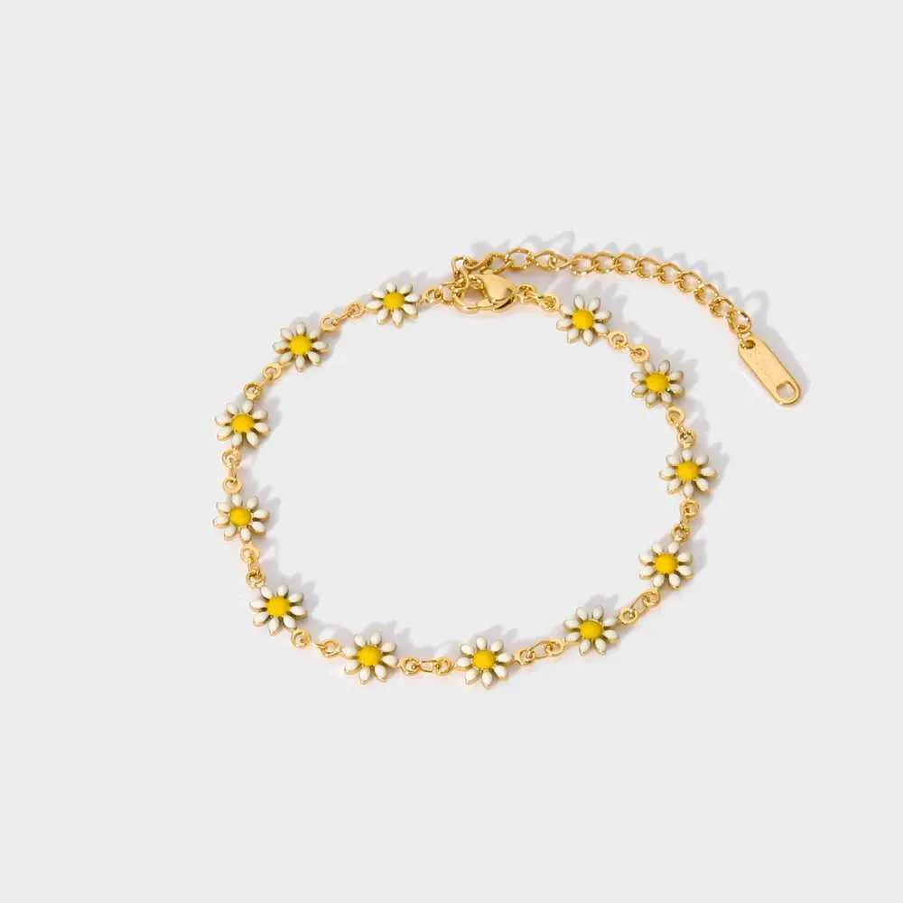 Pulsera de cadena con dijes de flores lindas y coloridas para mujer, de acero inoxidable, estilo bohemio, con pequeñas margaritas_voghion.com