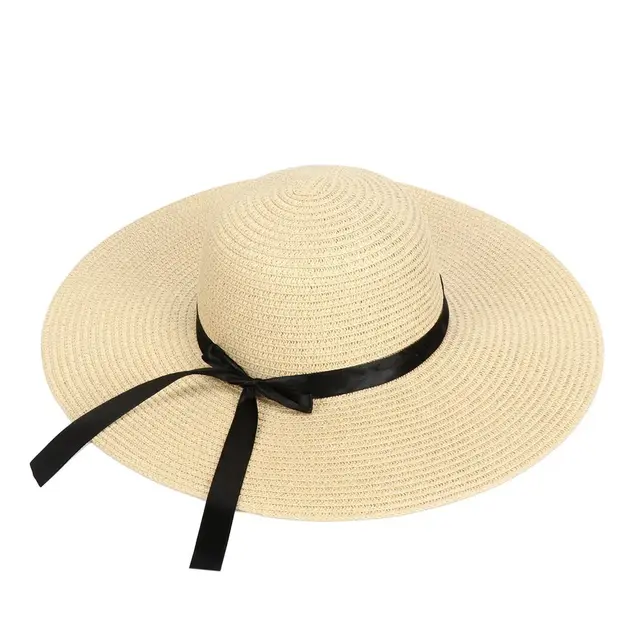 Fashion Women Foldable Visors Floppy Straw Summer Bow Cap Beach Sun Hat_voghion.com