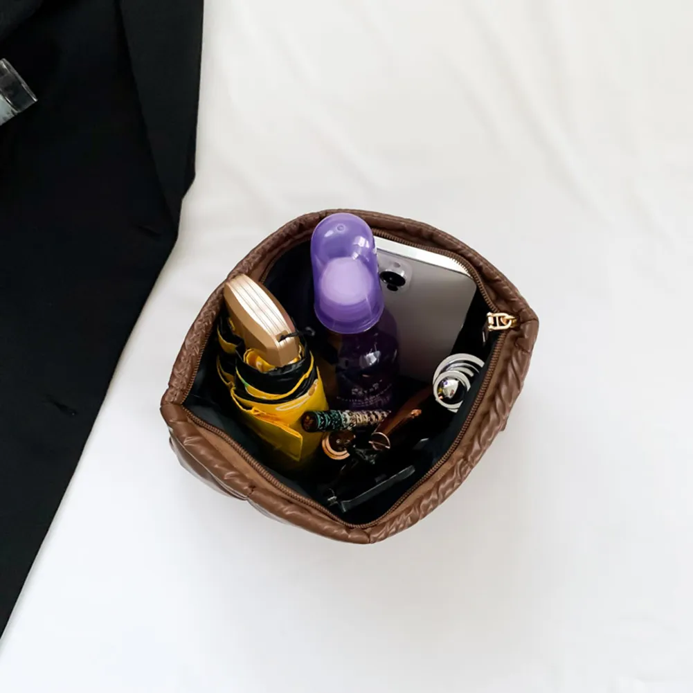 Sac fourre-tout matelassé en coton pour femme, grande capacité, organisateur de maquillage, couleur unie, sacs à main cosmétiques_voghion.com