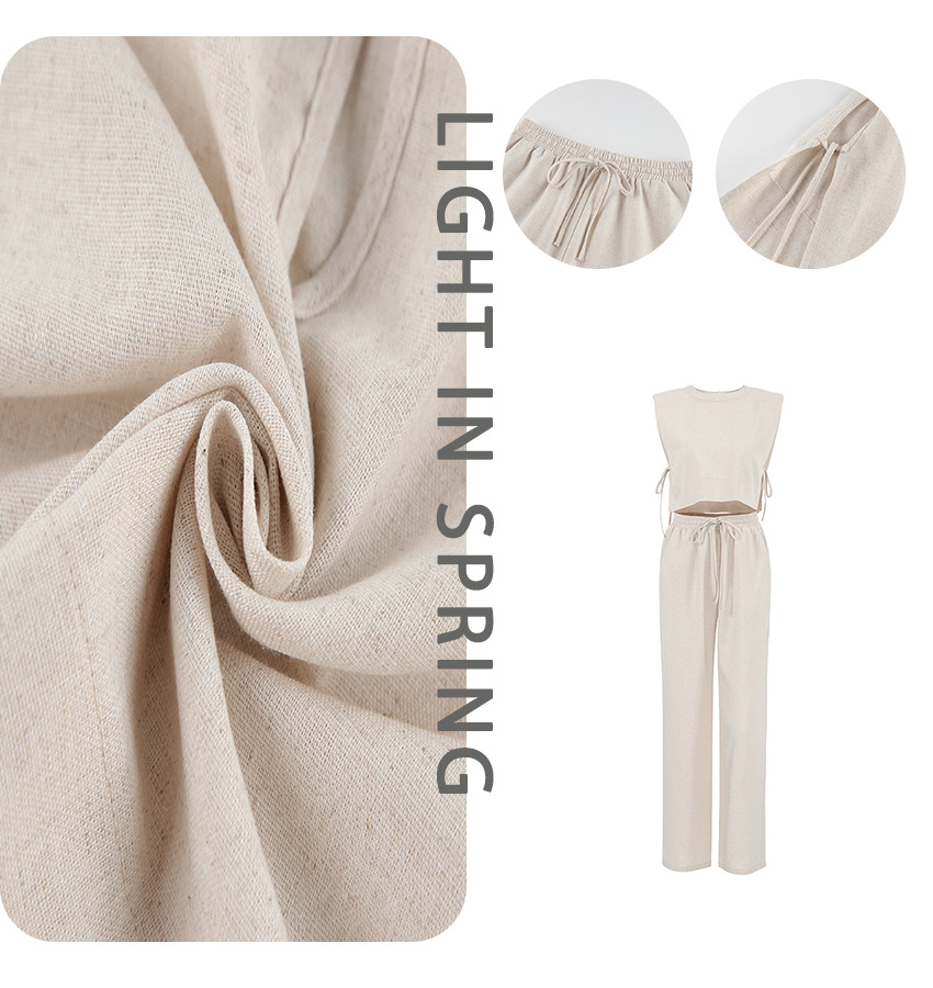 Women's fashion shoulder-padded sleeveless blouse and trousers two-piece set_voghion.com