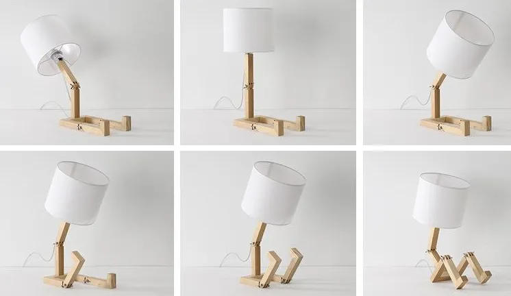 Lampada da tavolo in legno Robot - Opera d'arte moderna con paralume in tessuto_voghion.com
