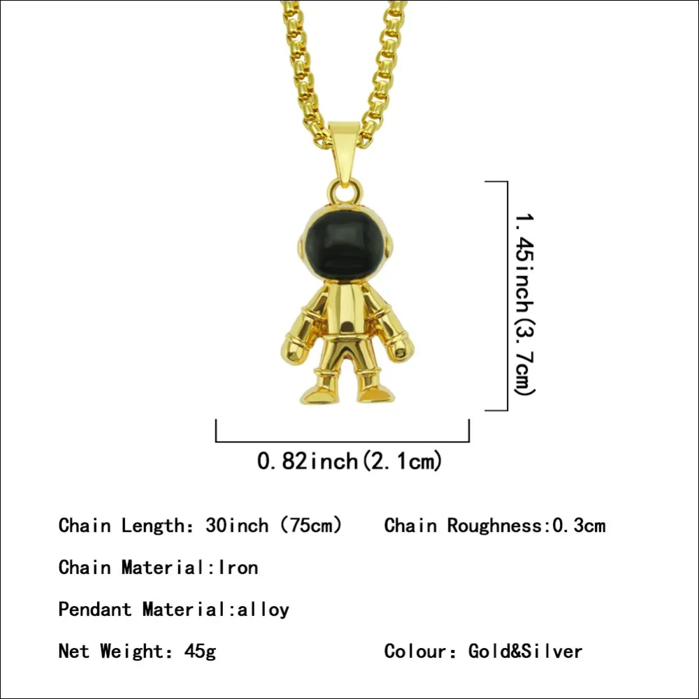 Colliers pendentifs Hip Hop Space Astronaut Pendentifs Collier pour hommes Rappeur Bijoux Cadeaux Or Argent Couleur Goutte_voghion.com