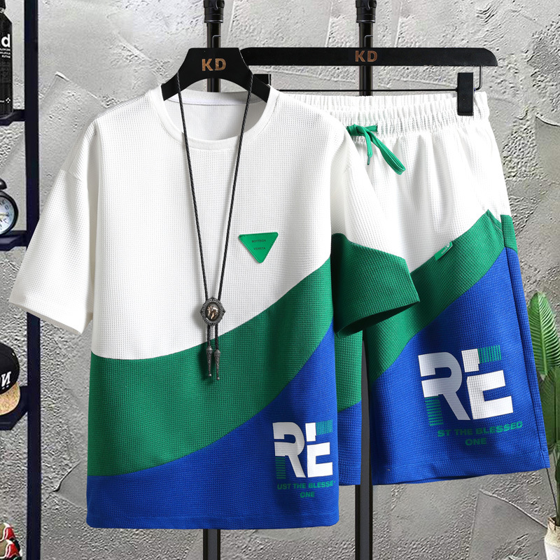 Men's Clothing Junior high school students short sleeved T shirt 12 15 years old boy handsome summer clothes teenagers big children sports suit